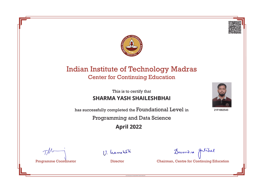 Foundational Level in Programming and Data Science certificate