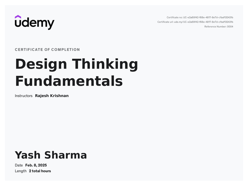 Design Thinking Fundamentals certificate
