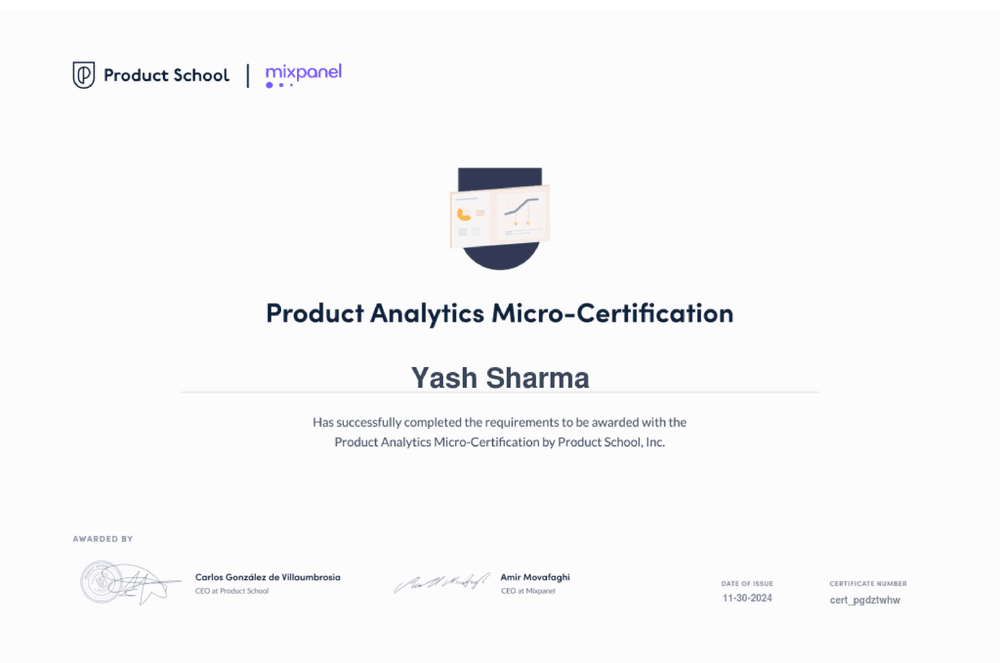 Product Analytics Micro-Certification certificate