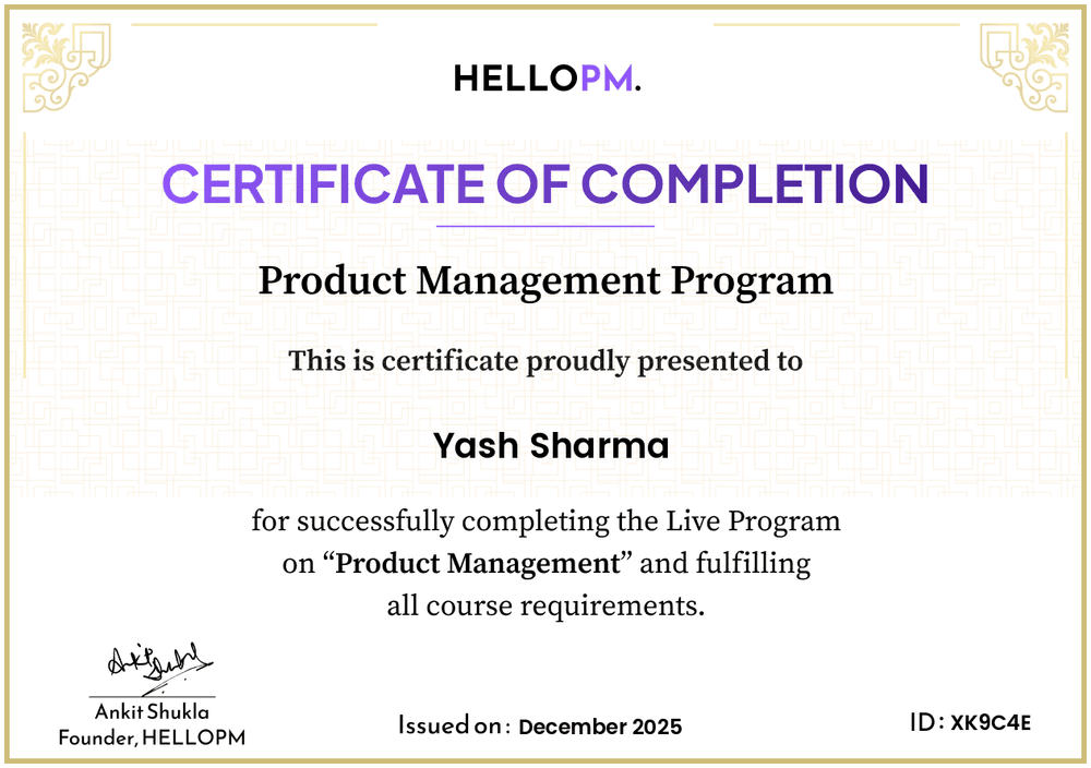 Product Management Program certificate