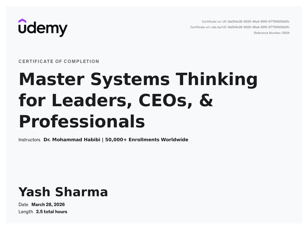 Master Systems Thinking for Leaders, CEOs, & Professionals certificate